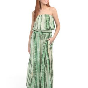 Anthropologie elan Green Striped Strapless Maxi Dress